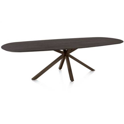 Henders en Hazel Eetkamertafel ovaal 270 x 110 cm. - eiken blad - centrale kruispoot steelbrown Burned Antique Silver
