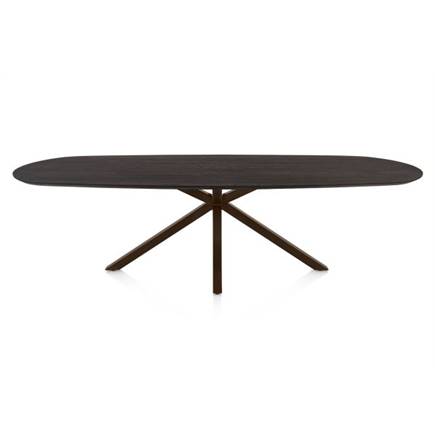 Henders en Hazel Eetkamertafel ovaal 270 x 110 cm. - eiken blad - centrale kruispoot steelbrown Burned Antique Silver