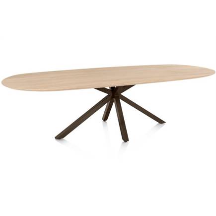 Henders en Hazel Eetkamertafel ovaal 270 x 110 cm. - eiken blad - centrale kruispoot steelbrown Natural