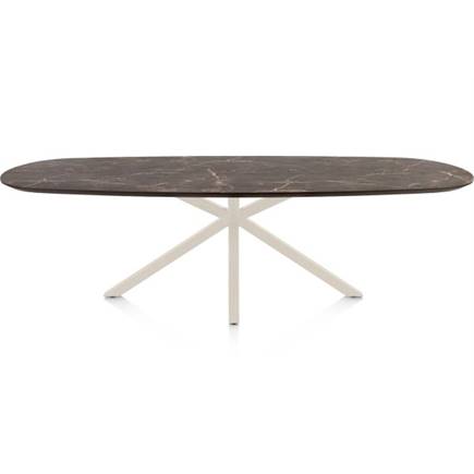 Henders en Hazel Eetkamertafel ovaal 270 x 110 cm. - hpl primo laminato blad - centrale kruispoot crème Middenbruin