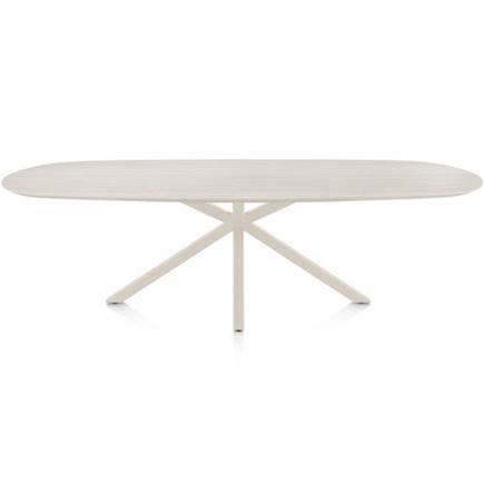 Henders en Hazel Eetkamertafel ovaal 270 x 110 cm. - hpl primo laminato blad - centrale kruispoot crème Travertin