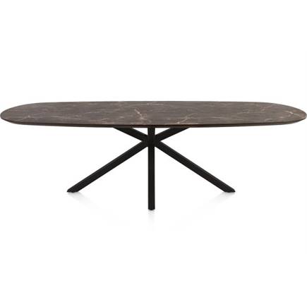 Henders en Hazel Eetkamertafel ovaal 270 x 110 cm. - hpl primo laminato blad - centrale kruispoot rough off black Middenbruin