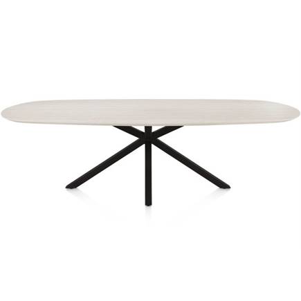 Henders en Hazel Eetkamertafel ovaal 270 x 110 cm. - hpl primo laminato blad - centrale kruispoot rough off black Travertin