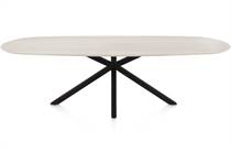 Henders en Hazel CALETTA ronde tafel Eetkamertafel ovaal 270 x 110 cm. - hpl primo laminato blad - centrale kruispoot rough off black Travertin
