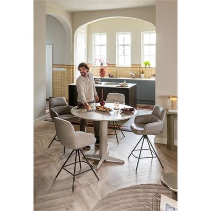 Henders en Hazel Bartafel rond 150 cm. - hpl primo laminato blad - centrale teenpoot crème Marble Brown