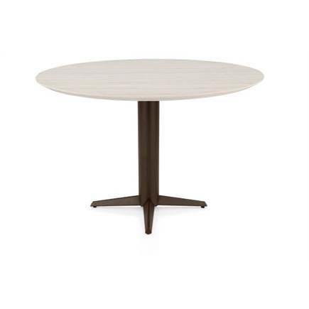 Henders en Hazel Bartafel rond 150 cm. - hpl primo laminato blad - centrale teenpoot steelbrown Travertin