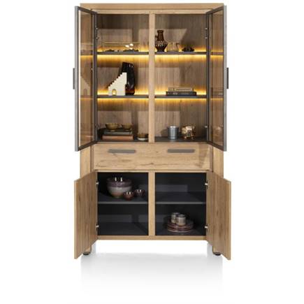 Henders en Hazel vitrine 110 cm - 2-glasdeuren + 2-deuren + 1-lade (+ LED)