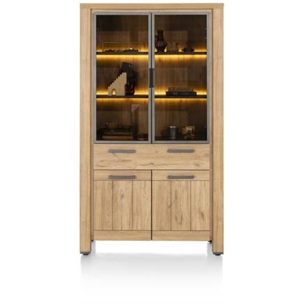 Henders en Hazel vitrine 110 cm - 2-glasdeuren + 2-deuren + 1-lade (+ LED)