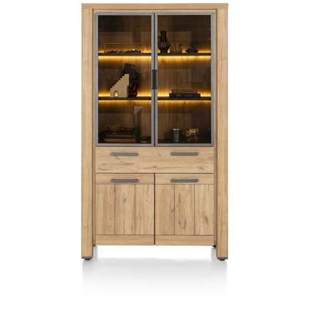 Henders en Hazel vitrine 110 cm - 2-glasdeuren + 2-deuren + 1-lade (+ LED)