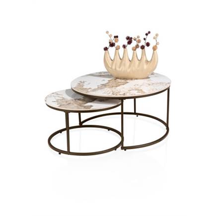 Henders en Hazel set, rond 80 cm en rond 60 cm, keramiek Pandorra white