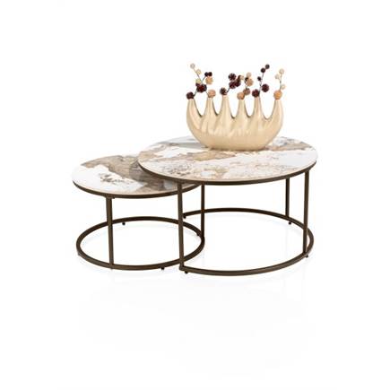 Henders en Hazel set, rond 80 cm en rond 60 cm, keramiek Pandorra white