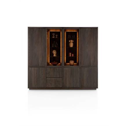 Henders en Hazel buffetkast 240 cm - 2-glasdeuren + 5-deuren + 2-laden (+ LED) met plint