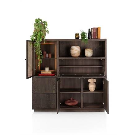 Henders en Hazel 145 cm - 1-glasdeur + 2-deuren + 2-laden + 1-klep + 1-niche (+ LED)