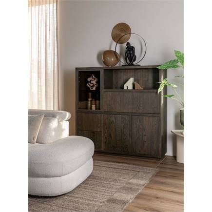 Henders en Hazel 145 cm - 1-glasdeur + 2-deuren + 2-laden + 1-klep + 1-niche (+ LED)