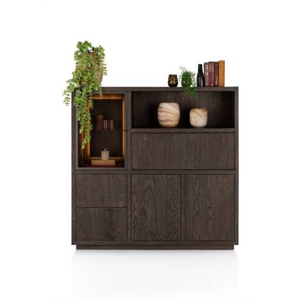 Henders en Hazel 145 cm - 1-glasdeur + 2-deuren + 2-laden + 1-klep + 1-niche (+ LED)