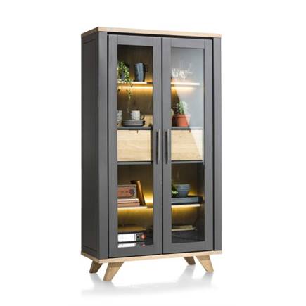 Henders en Hazel vitrine 110 cm - 2-glasdeuren + 2-laden (binnenin) (+ LED) Antraciet