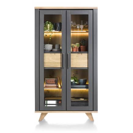 Henders en Hazel vitrine 110 cm - 2-glasdeuren + 2-laden (binnenin) (+ LED) Antraciet