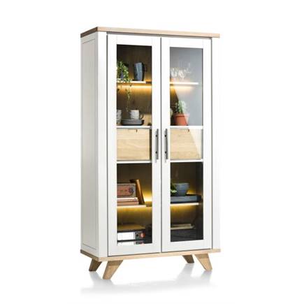 Henders en Hazel vitrine 110 cm - 2-glasdeuren + 2-laden (binnenin) (+ LED) Wit