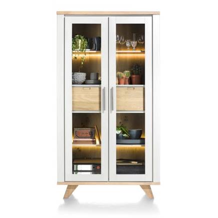 Henders en Hazel vitrine 110 cm - 2-glasdeuren + 2-laden (binnenin) (+ LED) Wit