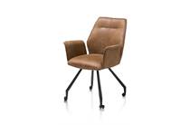 Henders en Hazel JOHN eetkamer fauteuil zwart frame + wielen - stof Secillia Cognac