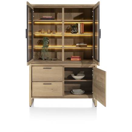Henders en Hazel buffet 140 cm. - 1-deur + 2-glasdeuren + 2-laden (+ LED)