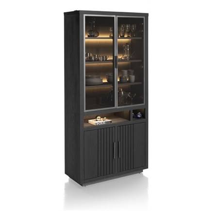 Henders en Hazel vitrine 100 cm - 2-glasdeuren + 2-deuren + 2-niches (+ LED) Castle Black