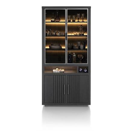 Henders en Hazel vitrine 100 cm - 2-glasdeuren + 2-deuren + 2-niches (+ LED) Castle Black