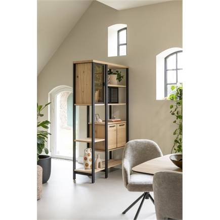 Henders en Hazel roomdivider 120 cm - 2-glasdeuren + 4-deuren + 6-niches Natural