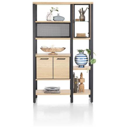 Henders en Hazel roomdivider 120 cm - 2-glasdeuren + 4-deuren + 6-niches Natural