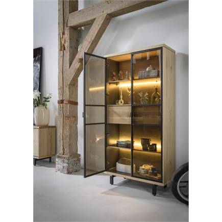 Henders en Hazel vitrine 100 cm - 2-glasdeuren + 2-laden (+ LED) Natural