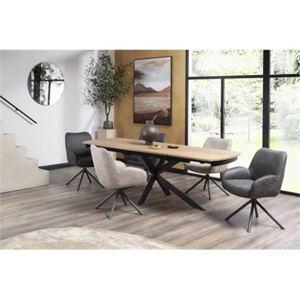 Henders en Hazel 4-poots naturel eiken met relaxsysteem - draaibaar + pocket - stof Taurus Off Black