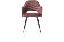 XOOON met rough off black frame - stof Karese met piping antraciet Burgundy Red eetkamer fauteuil