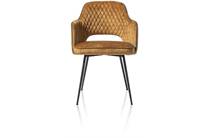 XOOON BENTON eetkamer fauteuil met rough off black frame - stof Karese met piping antraciet Okergeel