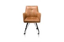 XOOON BODIL eetkamer fauteuil met wielen - met pocketvering + handgreep - stof Rocky Cognac