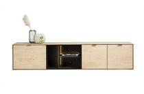 XOOON lowboard 210 cm. - hang + 2-deuren + klep + 3-niches + led Natural tv meubel