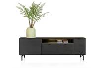 XOOON ELEMENTS tv meubel lowboard 180 cm. - hang + 1-deur + 1-lade + klep + 1-niche + led incl. metalen poten Onyx