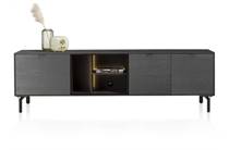 XOOON ELEMENTS tv meubel lowboard 210 cm. - hang + 2-deuren + klep + 3-niches + led incl. metalen poten Onyx