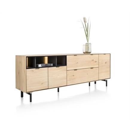 XOOON 210 cm. - 3-deuren + 2-laden + 3-niches + led incl. metalen poten Natural