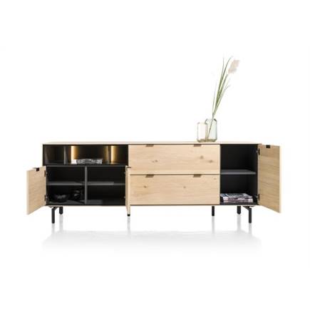 XOOON 210 cm. - 3-deuren + 2-laden + 3-niches + led incl. metalen poten Natural