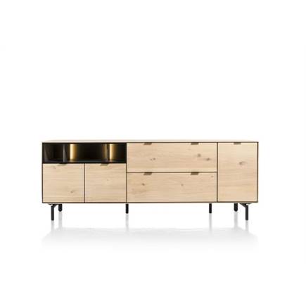 XOOON 210 cm. - 3-deuren + 2-laden + 3-niches + led incl. metalen poten Natural