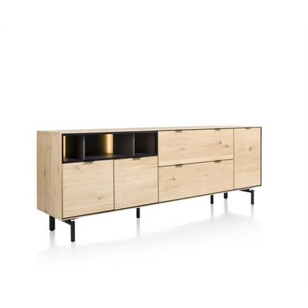 XOOON 210 cm. - 3-deuren + 2-laden + 3-niches + led incl. metalen poten Natural