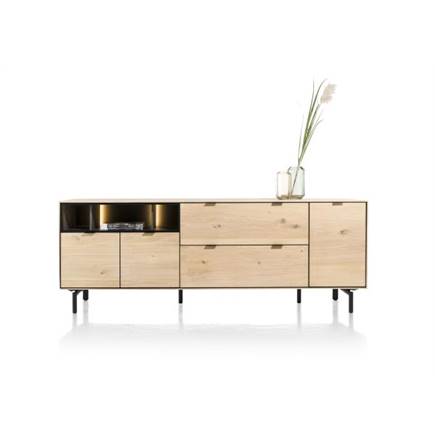 XOOON 210 cm. - 3-deuren + 2-laden + 3-niches + led incl. metalen poten Natural