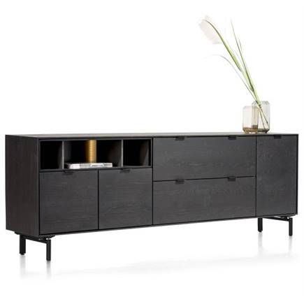 XOOON 210 cm. - 3-deuren + 2-laden + 3-niches + led incl. metalen poten Onyx
