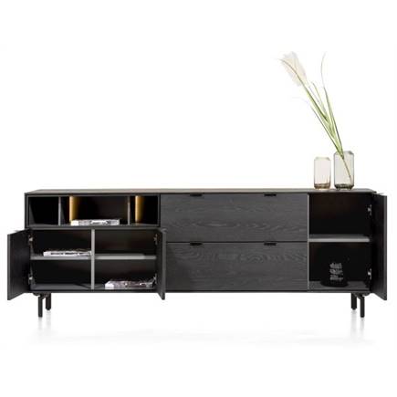 XOOON 210 cm. - 3-deuren + 2-laden + 3-niches + led incl. metalen poten Onyx