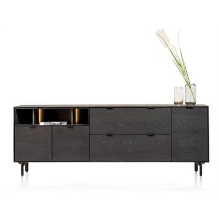 XOOON 210 cm. - 3-deuren + 2-laden + 3-niches + led incl. metalen poten Onyx
