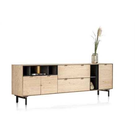 XOOON 240 cm. - 3-deuren + 2-laden + 5-niches + led incl. metalen poten Natural