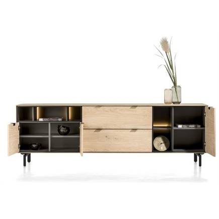 XOOON 240 cm. - 3-deuren + 2-laden + 5-niches + led incl. metalen poten Natural