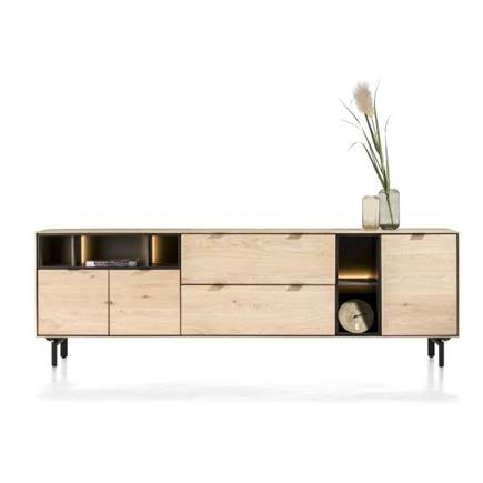 XOOON 240 cm. - 3-deuren + 2-laden + 5-niches + led incl. metalen poten Natural