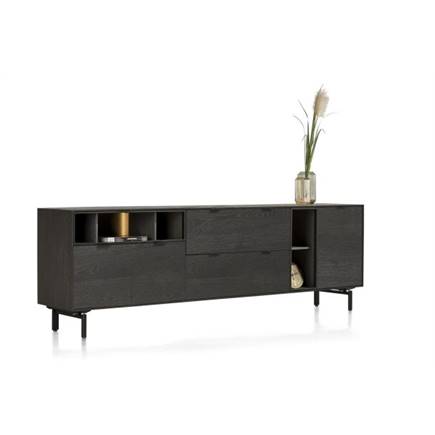 XOOON 240 cm. - 3-deuren + 2-laden + 5-niches + led incl. metalen poten Onyx