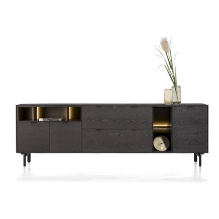 XOOON 240 cm. - 3-deuren + 2-laden + 5-niches + led incl. metalen poten Onyx